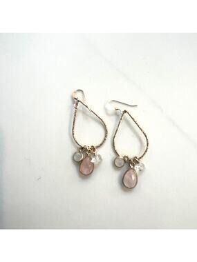 Teardrop Wire-wrapped Goldtone & Pink Rose Quartz Drop Earrings